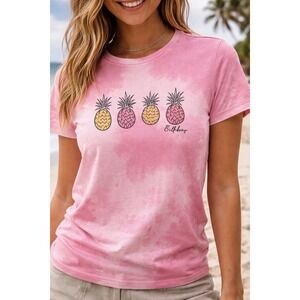 Billabong NEW Tie Dye Pineapple Graphic T Shirt Womens Medium Pink Cotton Blend